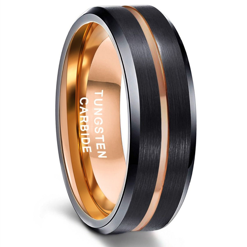 8mm Rose Gold Tungsten Carbide Rings Women Brushed Wedding Bands