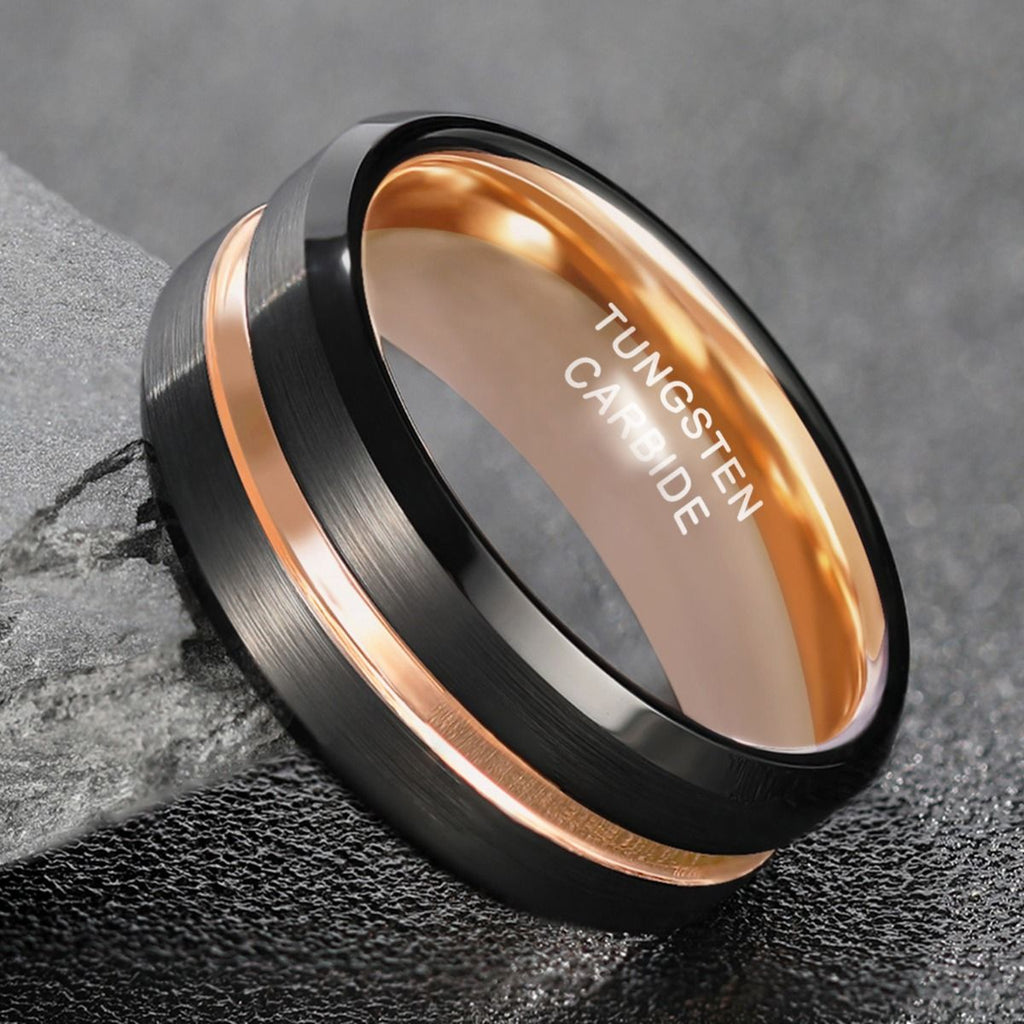 8mm Rose Gold Tungsten Carbide Rings Women Brushed Wedding Bands