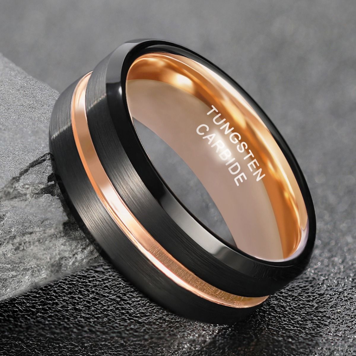 8mm Rose Gold Tungsten Carbide Rings Women Brushed Wedding Bands