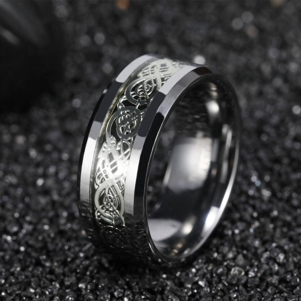 8mm Silver Color Tungsten Carbide Ring Celtic Dragon Inlay Men Women Engagement Wedding Bands