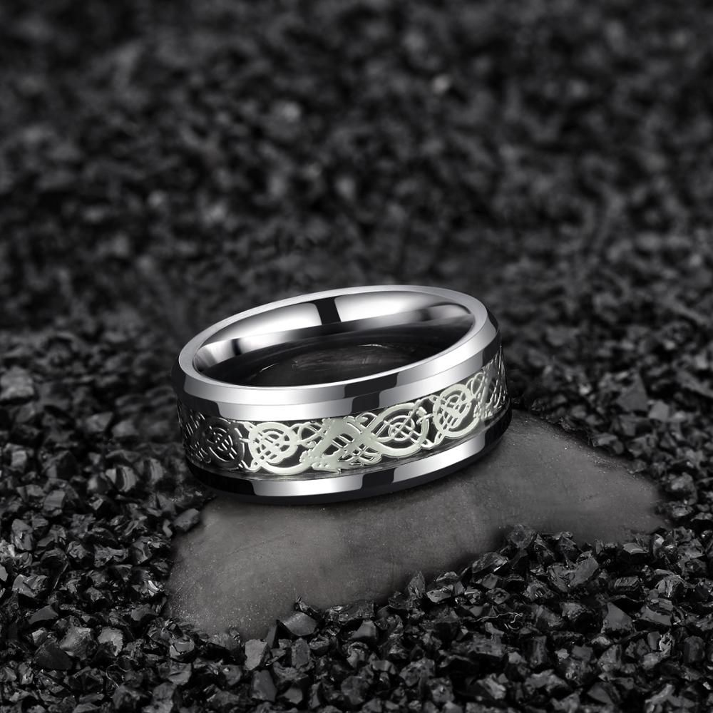 8mm Silver Color Tungsten Carbide Ring Celtic Dragon Inlay Men Women Engagement Wedding Bands