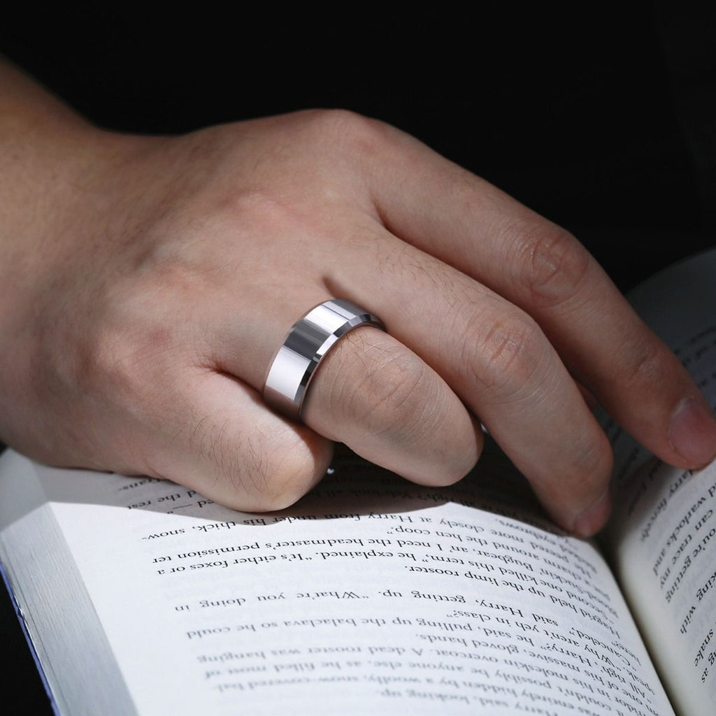 8mm Silver Color Tungsten Carbide Ring Men Women High Polished Wedding Bands