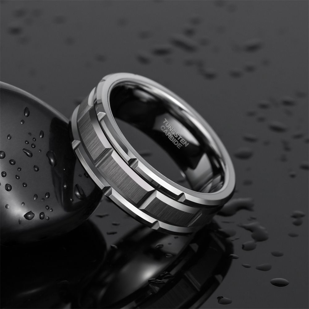 8mm Silver Tungsten Ring Mechanical Seal Inlay Men Rings
