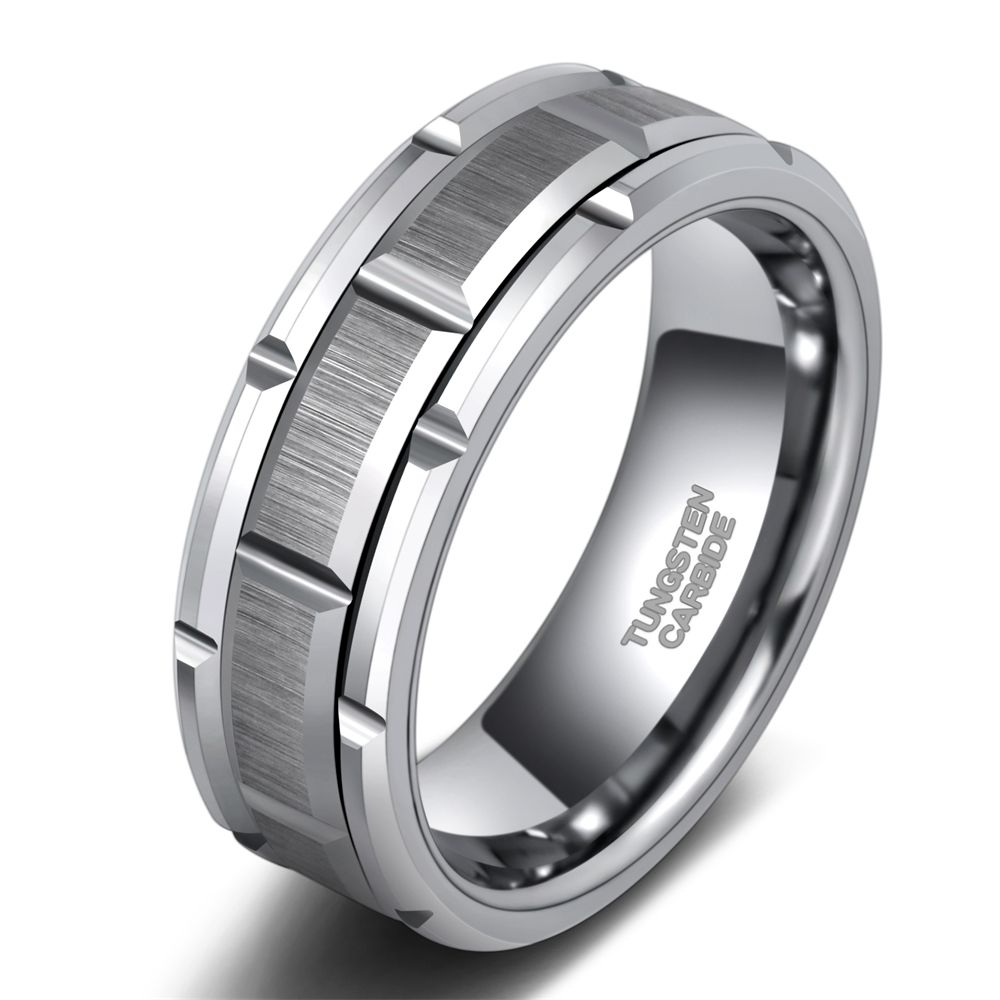 8mm Silver Tungsten Ring Mechanical Seal Inlay Men Rings