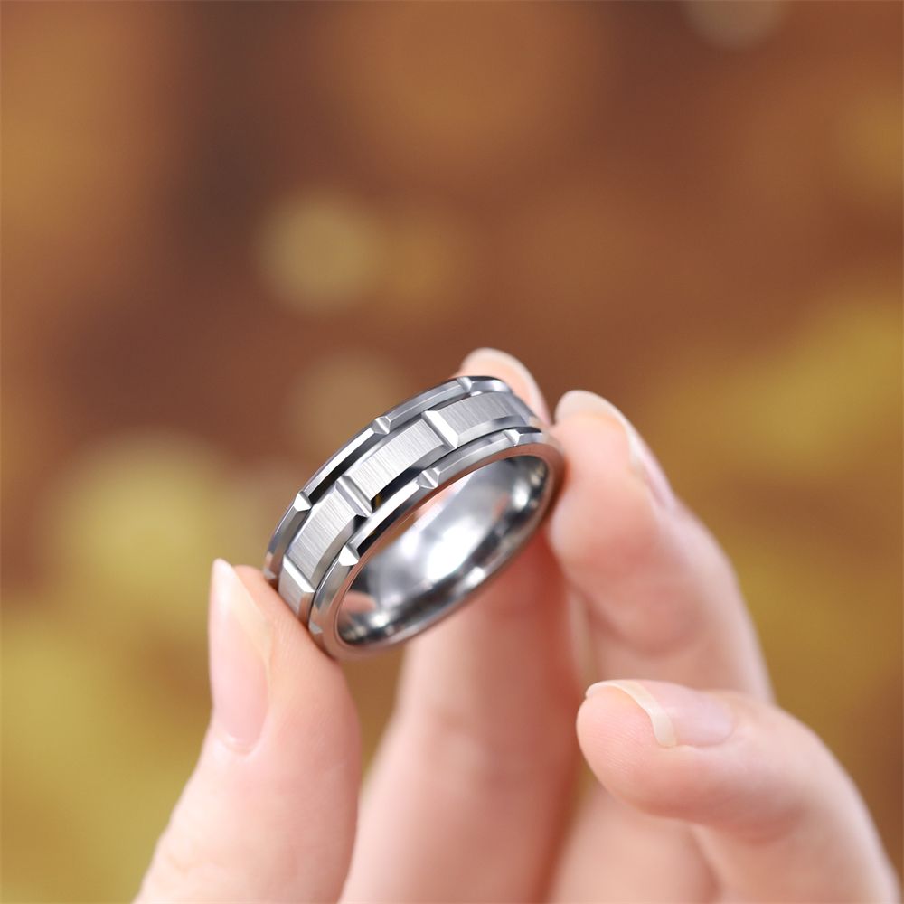 8mm Silver Tungsten Ring Mechanical Seal Inlay Men Rings