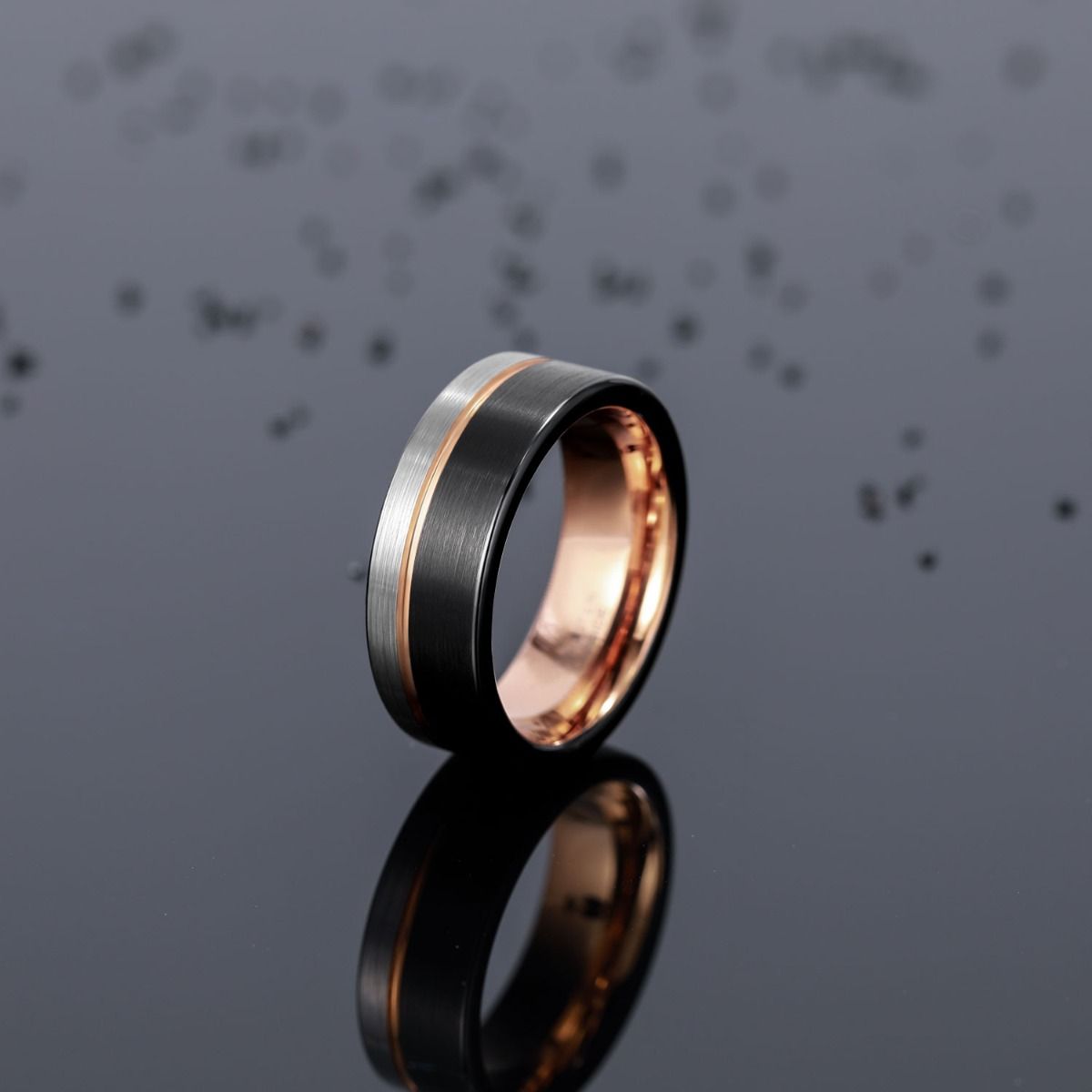 8mm Tungsten Carbide Ring Rose Gold Plated Mens Wedding Bands
