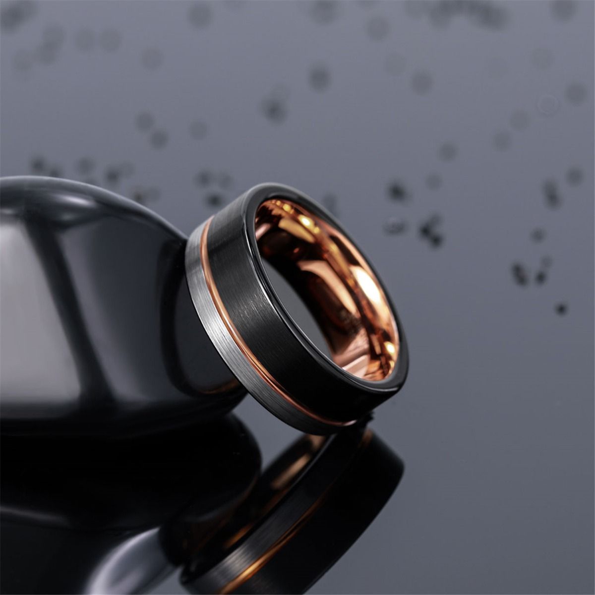 8mm Tungsten Carbide Ring Rose Gold Plated Mens Wedding Bands