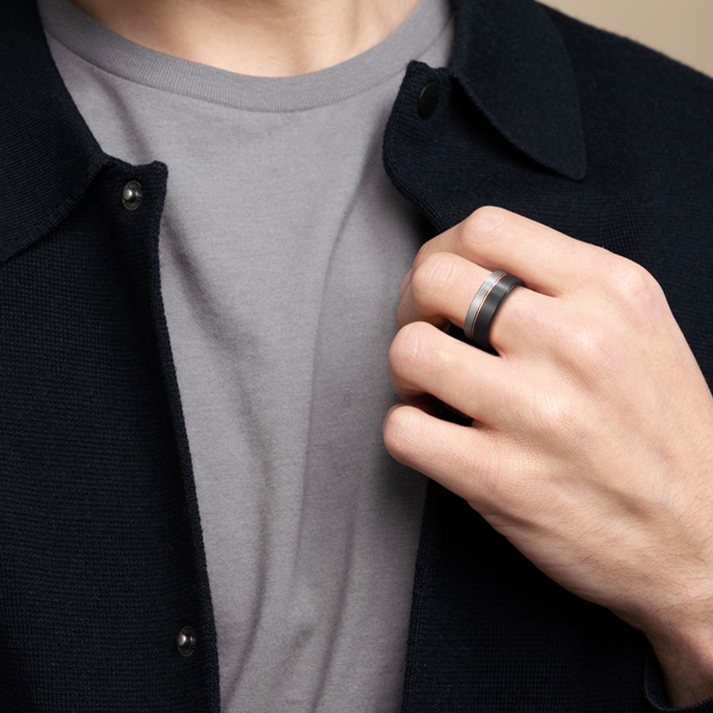 8mm Tungsten Carbide Ring Rose Gold Plated Mens Wedding Bands