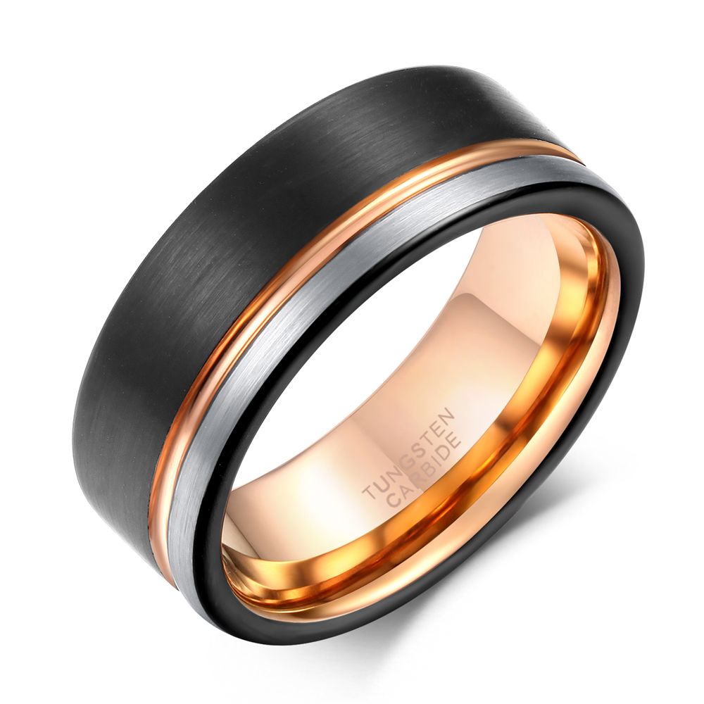 8mm Tungsten Carbide Ring Rose Gold Plated Mens Wedding Bands