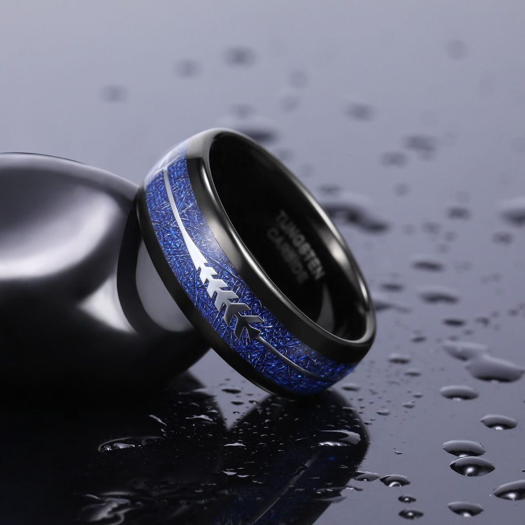 8mm Tungsten Carbide Ring Steel Arrow Silver Plated Inlay Imitation Meteorite Koa Wood Men Wedding Bands