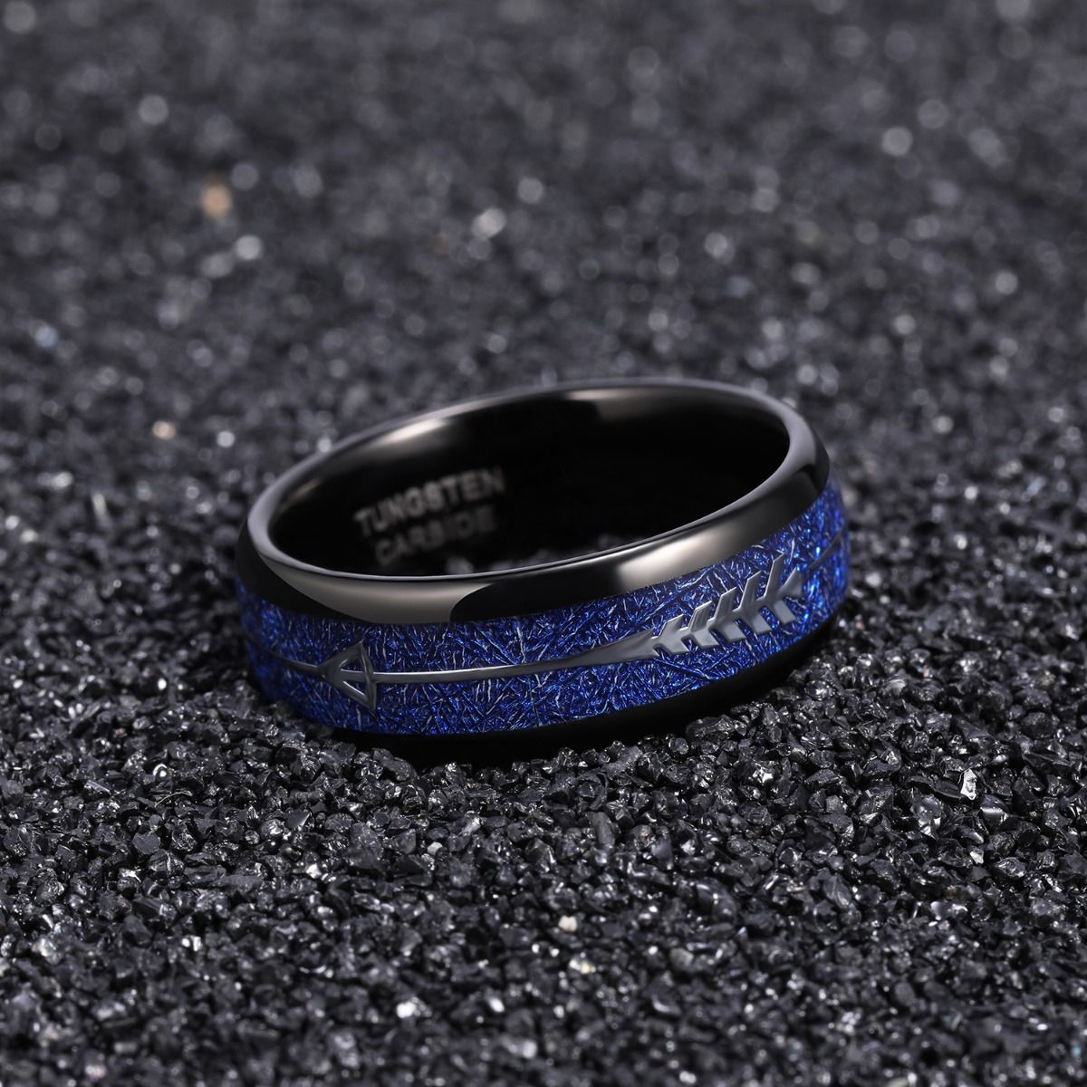 8mm Tungsten Carbide Ring Steel Arrow Silver Plated Inlay Imitation Meteorite Koa Wood Men Wedding Bands
