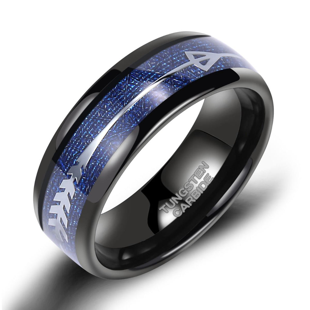 8mm Tungsten Carbide Ring Steel Arrow Silver Plated Inlay Imitation Meteorite Koa Wood Men Wedding Bands