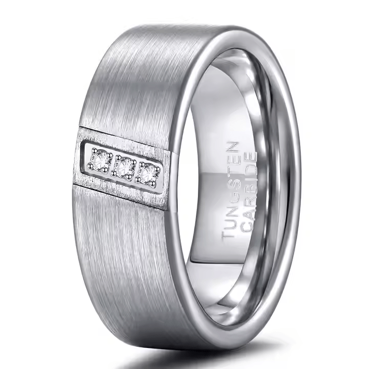 8mm Tungsten Carbide Rings for Men Cubic Zirconia Tungsten Brushed Engagement Wedding Ring Comfort Fit