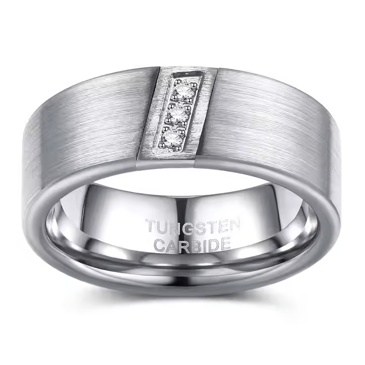 8mm Tungsten Carbide Rings for Men Cubic Zirconia Tungsten Brushed Engagement Wedding Ring Comfort Fit