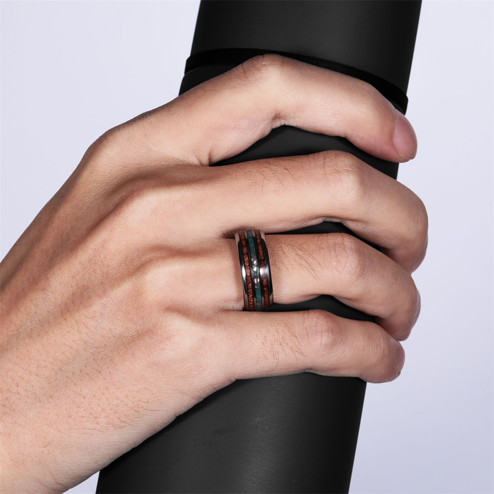 8mm Tungsten Carbide Rings Hawaiian Koa Wood and Abalone Shell Inlay Wedding Bands for Men