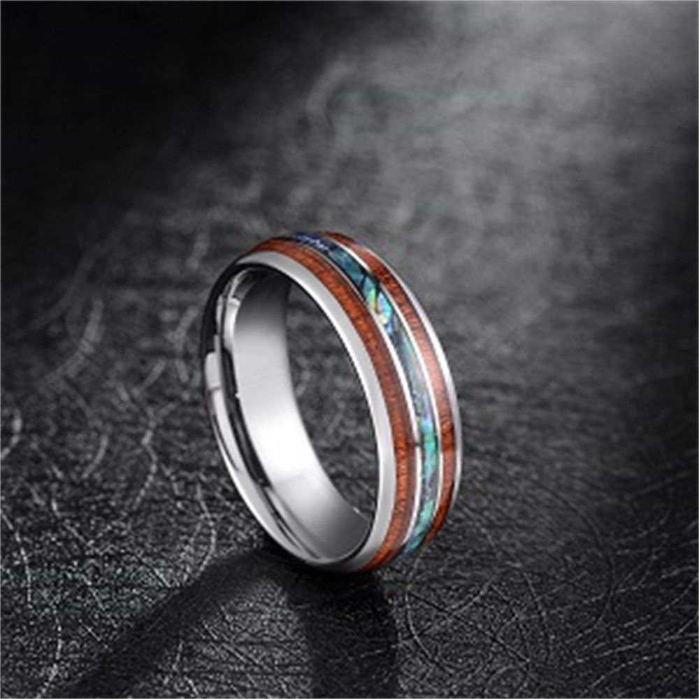 8mm Tungsten Carbide Rings Hawaiian Koa Wood and Abalone Shell Inlay Wedding Bands for Men