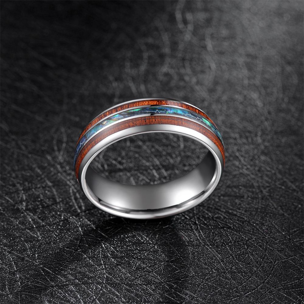 8mm Tungsten Carbide Rings Hawaiian Koa Wood and Abalone Shell Inlay Wedding Bands for Men