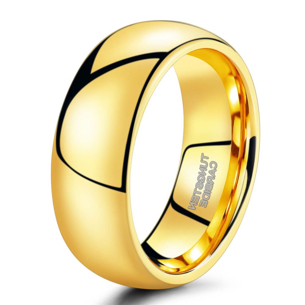 8mm Tungsten Carbide Rings Men Women 24K Gold Plated Wedding Bands