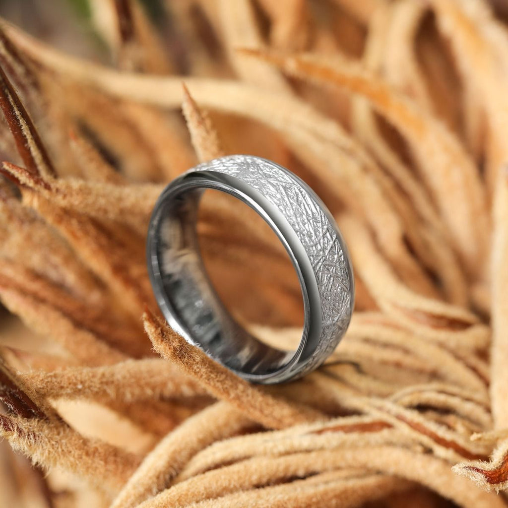 8mm Tungsten Carbide Rings Men Women Silver Dome Polished Imitation Meteorite Inlay Ring
