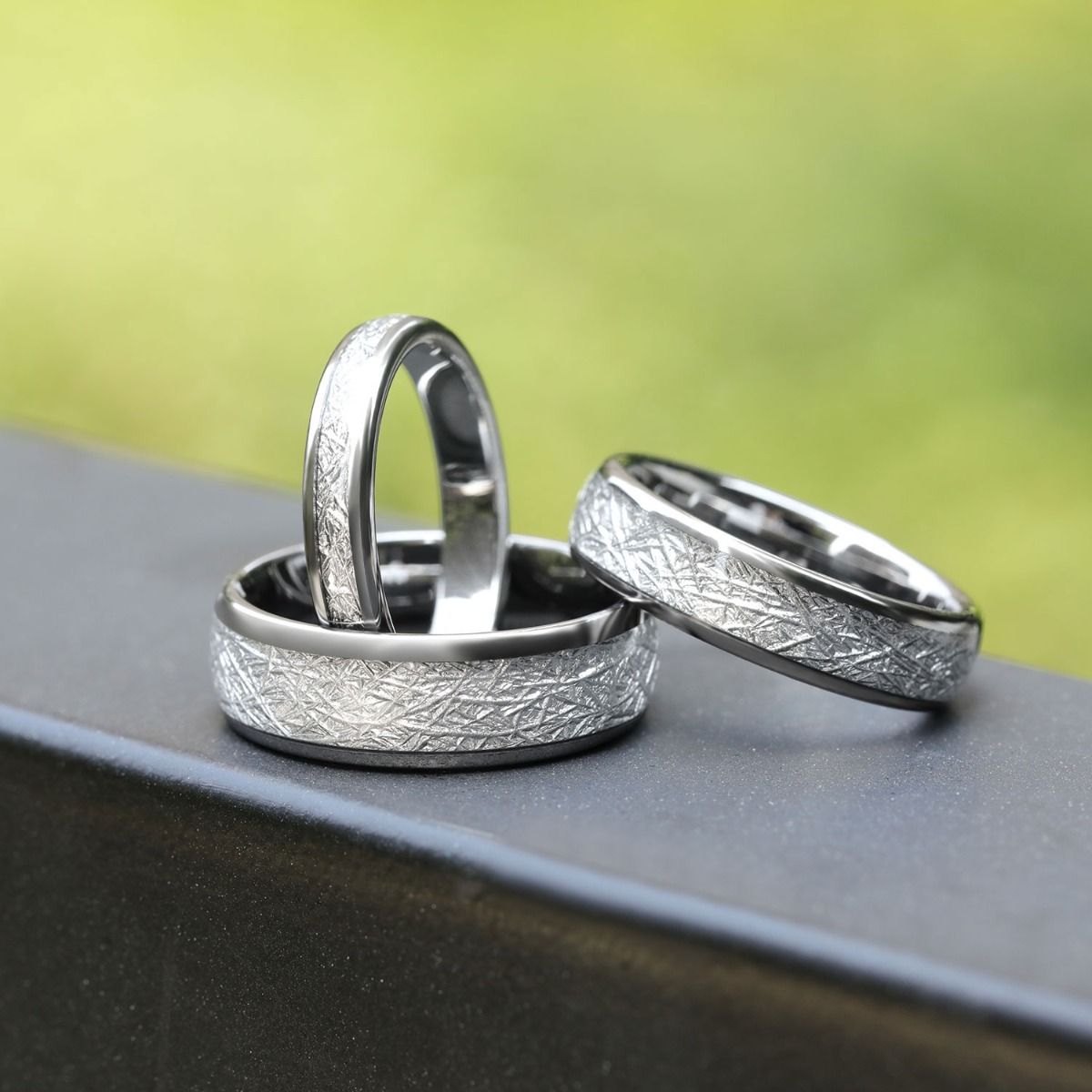 8mm Tungsten Carbide Rings Men Women Silver Dome Polished Imitation Meteorite Inlay Ring