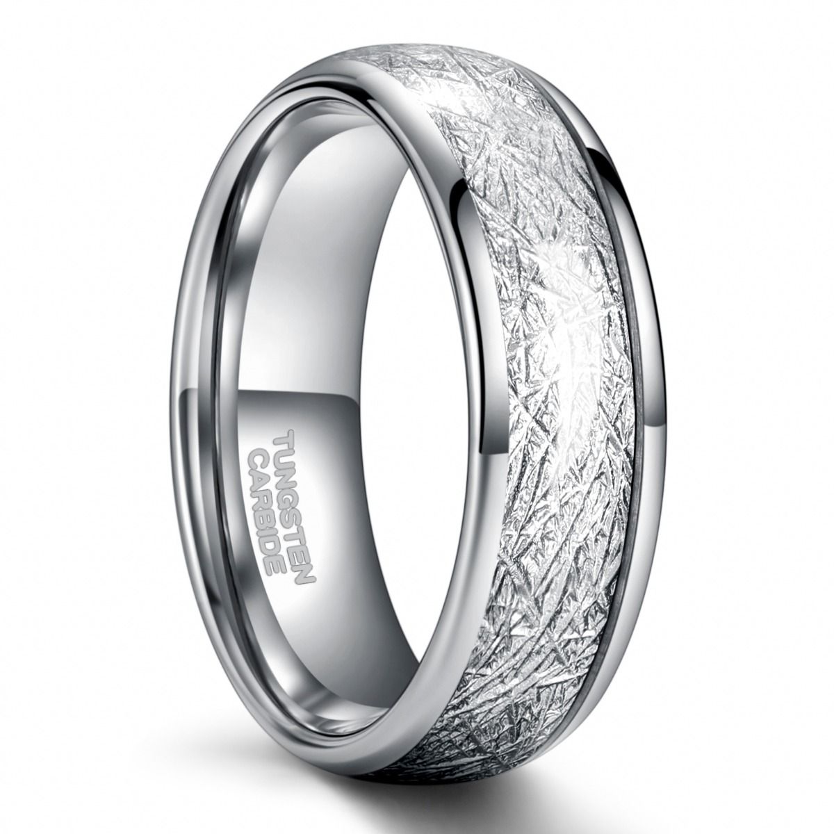 8mm Tungsten Carbide Rings Men Women Silver Dome Polished Imitation Meteorite Inlay Ring