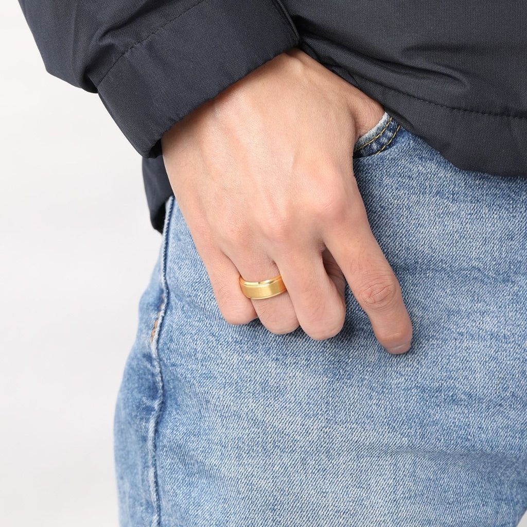 8mm Tungsten Ring 24K Gold Plated Brushed Ring Wedding Bands