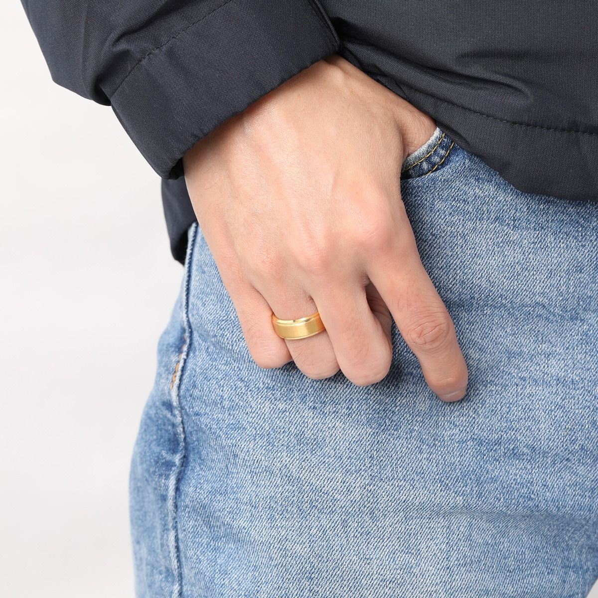 8mm Tungsten Ring 24K Gold Plated Brushed Ring Wedding Bands