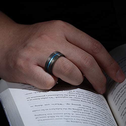 8mm Tungsten Rings Men Women Blue Center Groove Matte Finish Wedding Bands