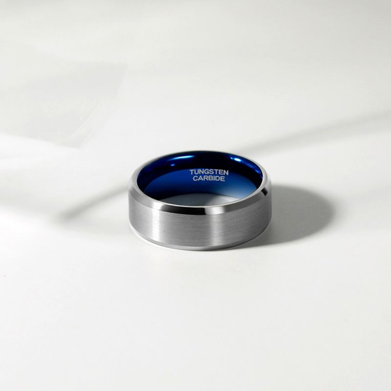 8mm Women Mens Brushed Tungsten Rings Blue Inner Ring Wedding Bands