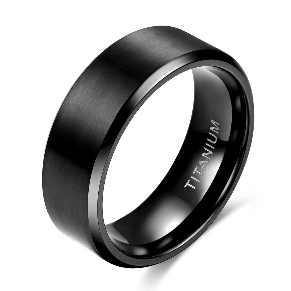 Classic 8mm Titanium Ring Men Women Black Matte Wedding Engagement Band Brushed Unisex Couple Rings