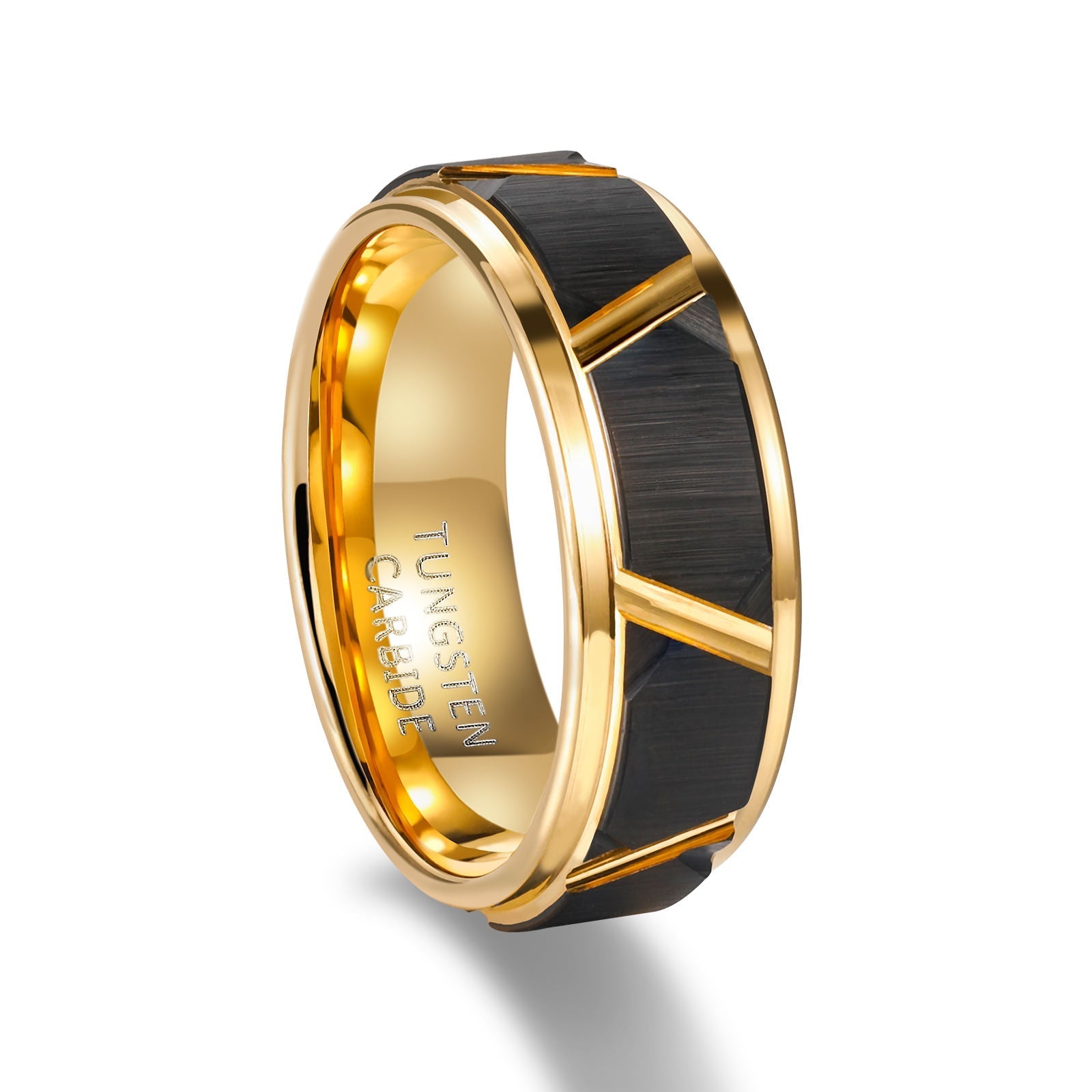 Customized 8mm 24K Gold Plated Black Brushed Matte Tungsten Carbide Ring for Men Wedding Band Wholesale