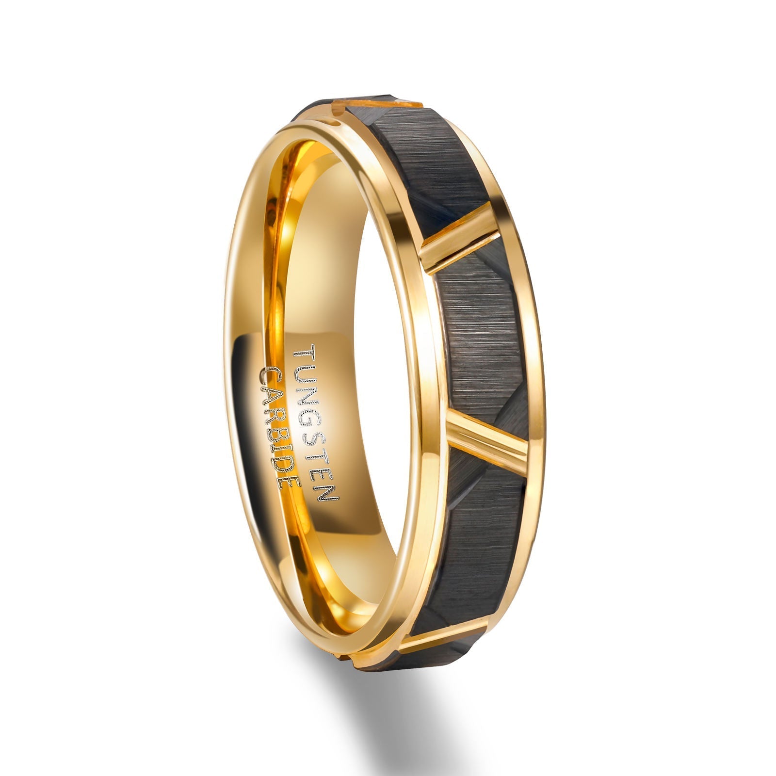 Customized 8mm 24K Gold Plated Black Brushed Matte Tungsten Carbide Ring for Men Wedding Band Wholesale