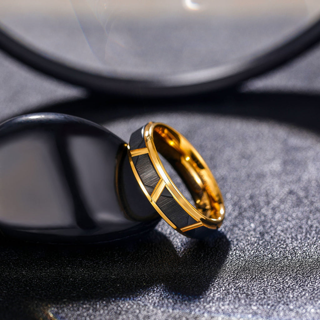 Customized 8mm 24K Gold Plated Black Brushed Matte Tungsten Carbide Ring for Men Wedding Band Wholesale