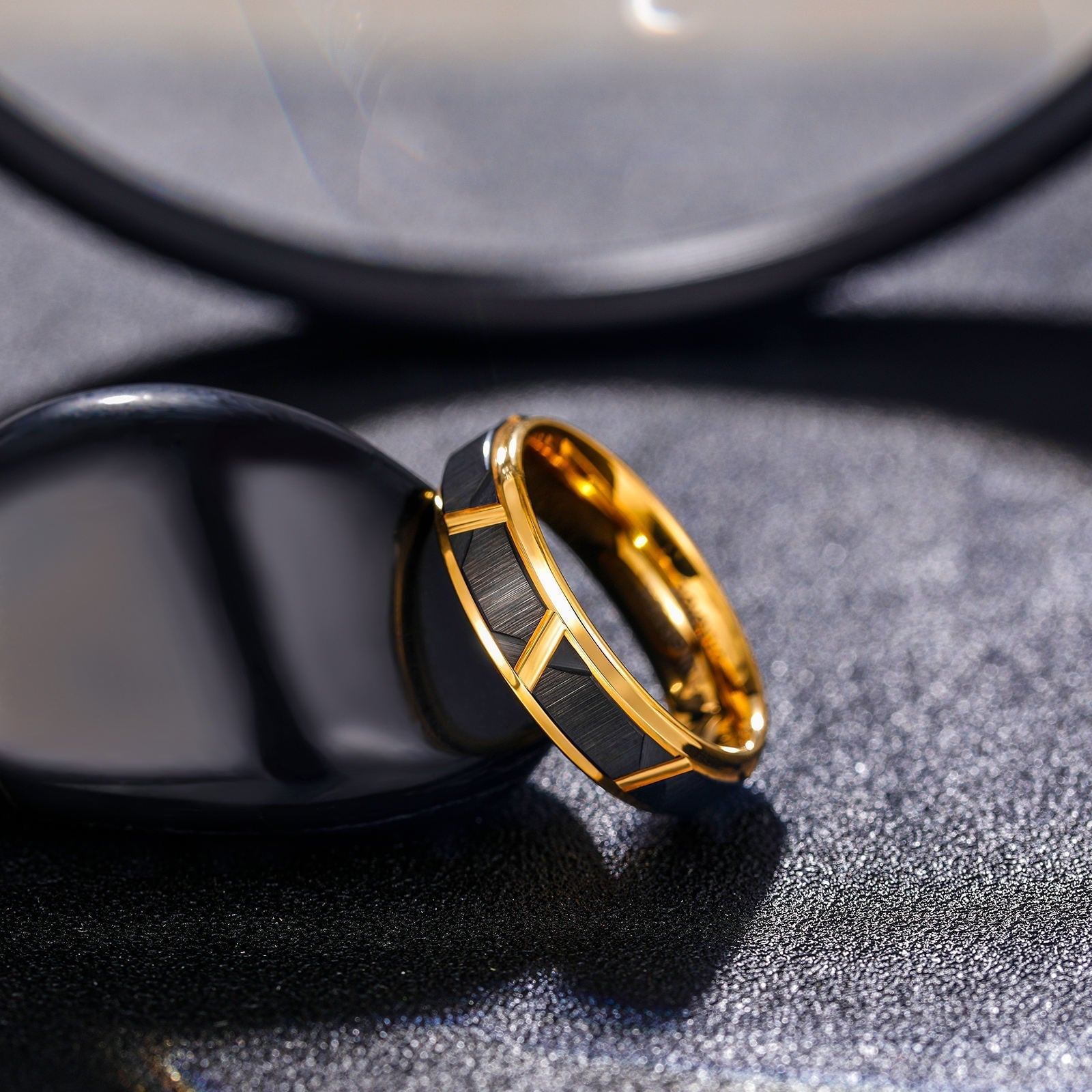Customized 8mm 24K Gold Plated Black Brushed Matte Tungsten Carbide Ring for Men Wedding Band Wholesale