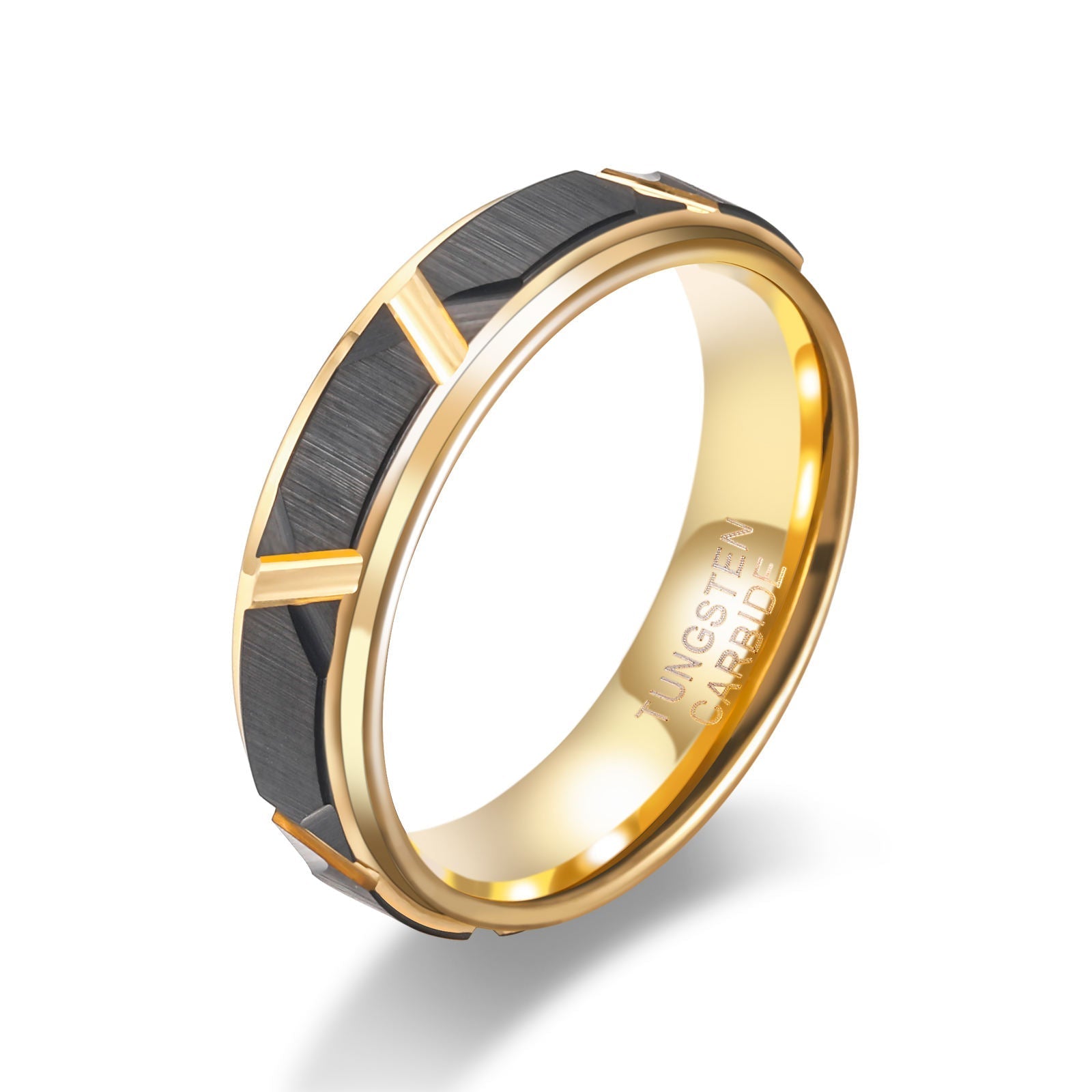 Customized 8mm 24K Gold Plated Black Brushed Matte Tungsten Carbide Ring for Men Wedding Band Wholesale