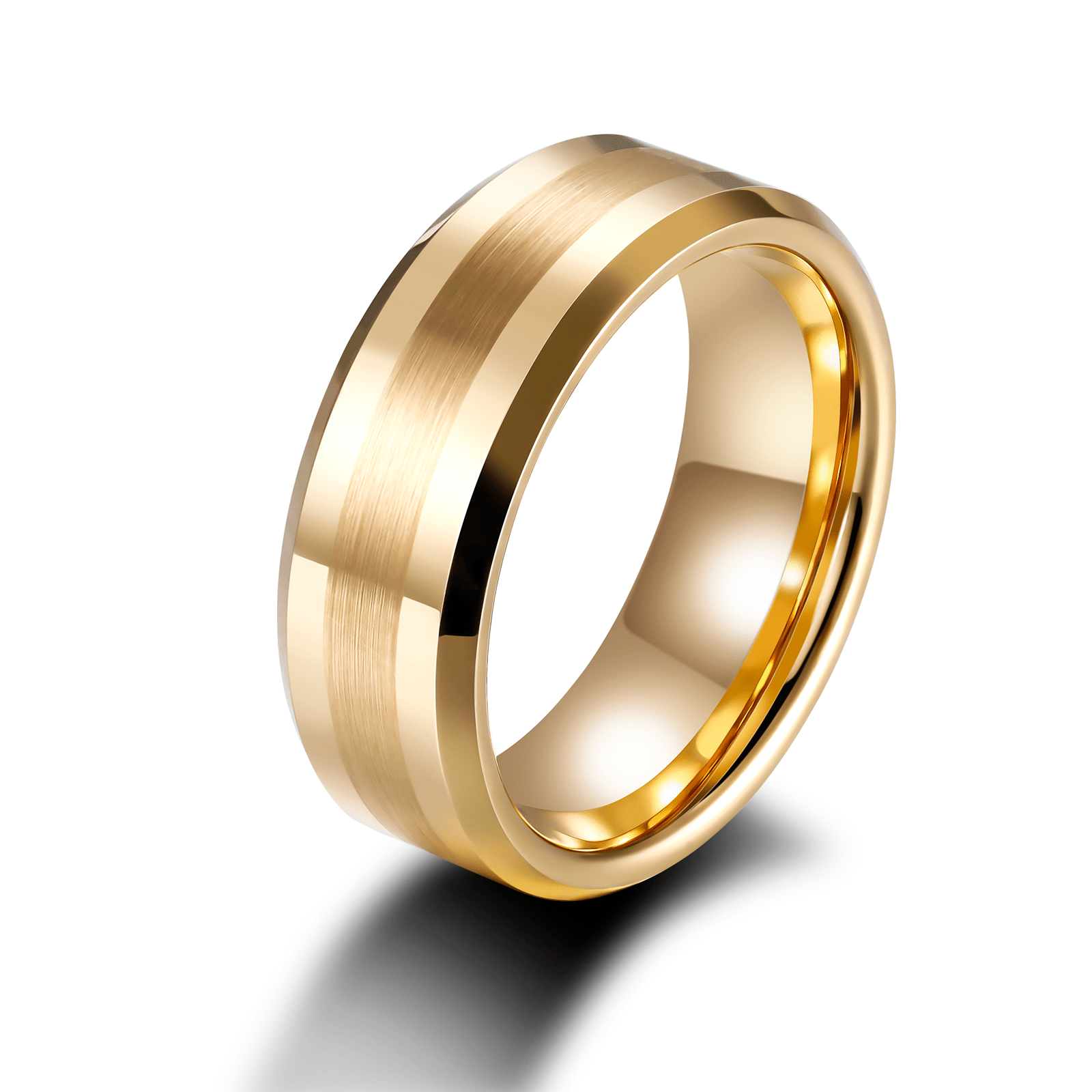 Customized Fashion Jewelry 8mm 24K Gold Plated Brushed Tungsten Carbide Ring for Men Wedding Band Wholesale