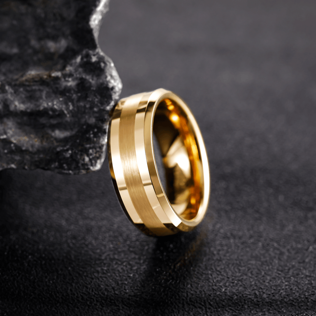 Customized Fashion Jewelry 8mm 24K Gold Plated Brushed Tungsten Carbide Ring for Men Wedding Band Wholesale