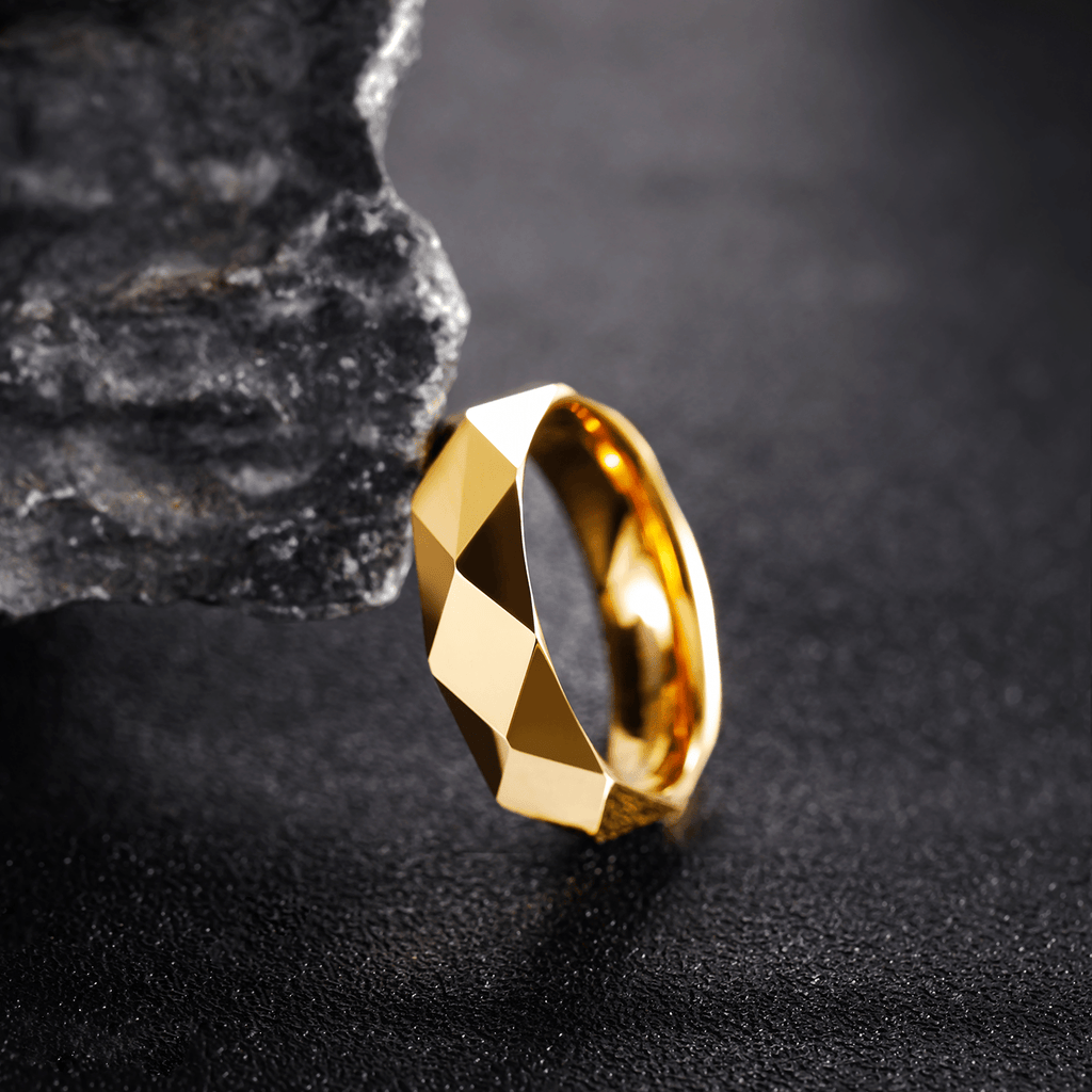 Customized Fashion Jewelry Wedding Band 6MM 24K Gold Plated Engraving Polished Tungsten Rings for Men