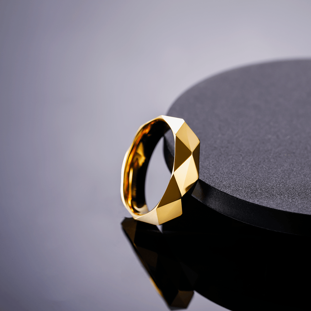 Customized Fashion Jewelry Wedding Band 6MM 24K Gold Plated Engraving Polished Tungsten Rings for Men