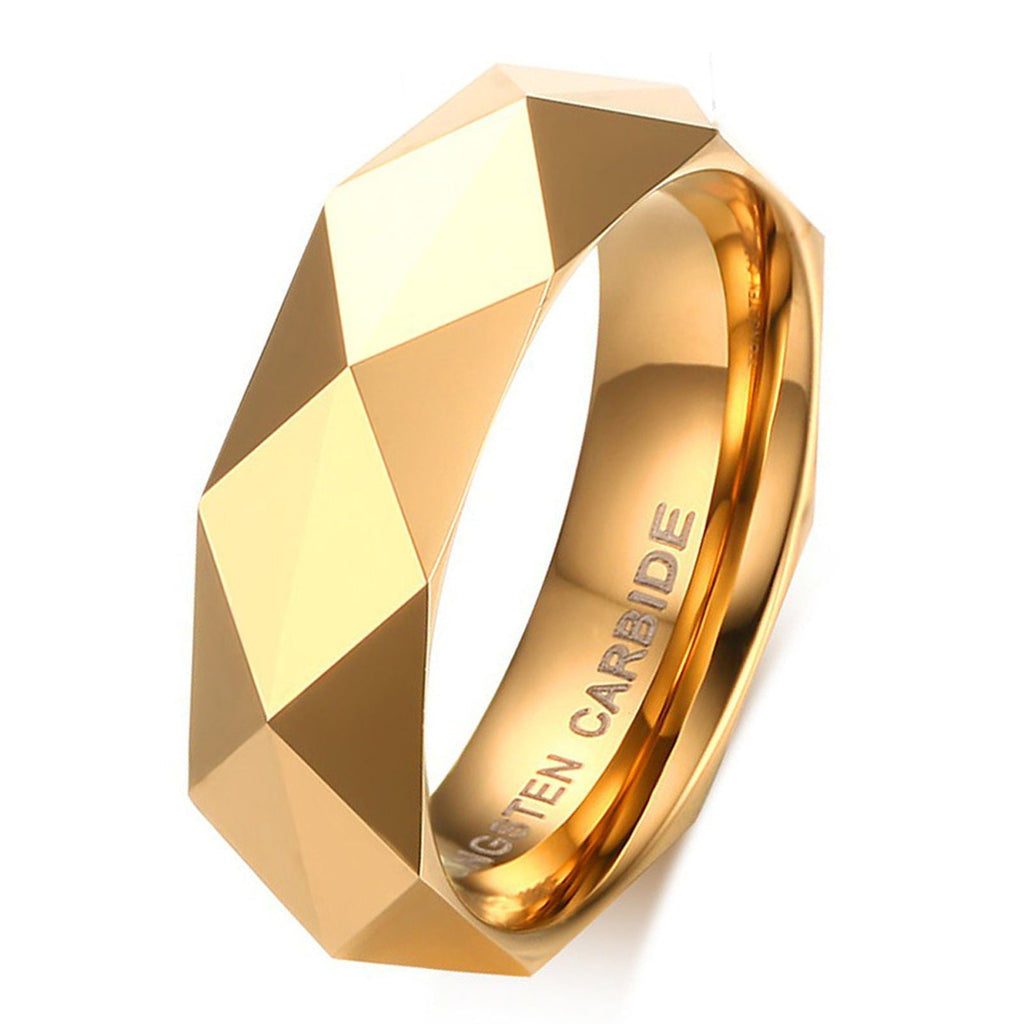 Customized Fashion Jewelry Wedding Band 6MM 24K Gold Plated Engraving Polished Tungsten Rings for Men