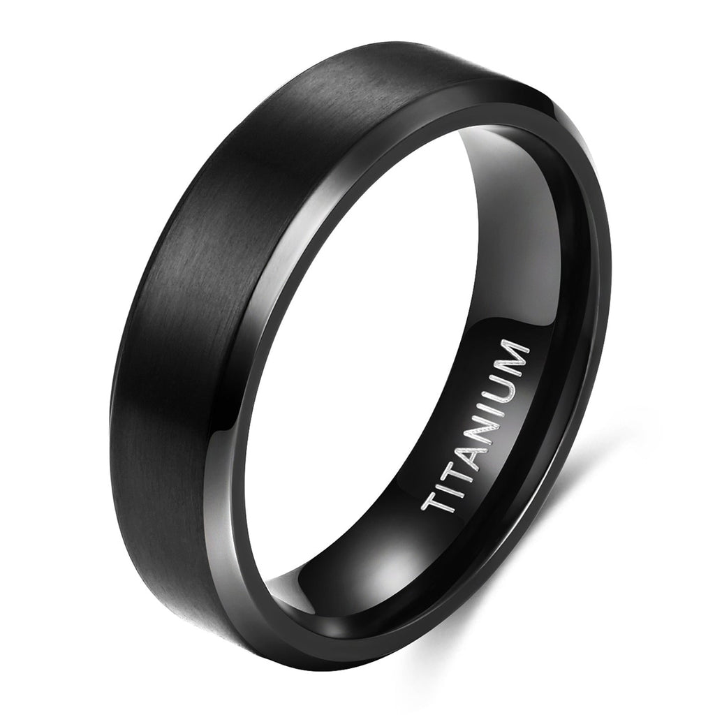 Fashion Jewelry 6mm Titanium Ring Men Women Black Matte Wedding Engagement Band Brushed Unisex Couple Rings