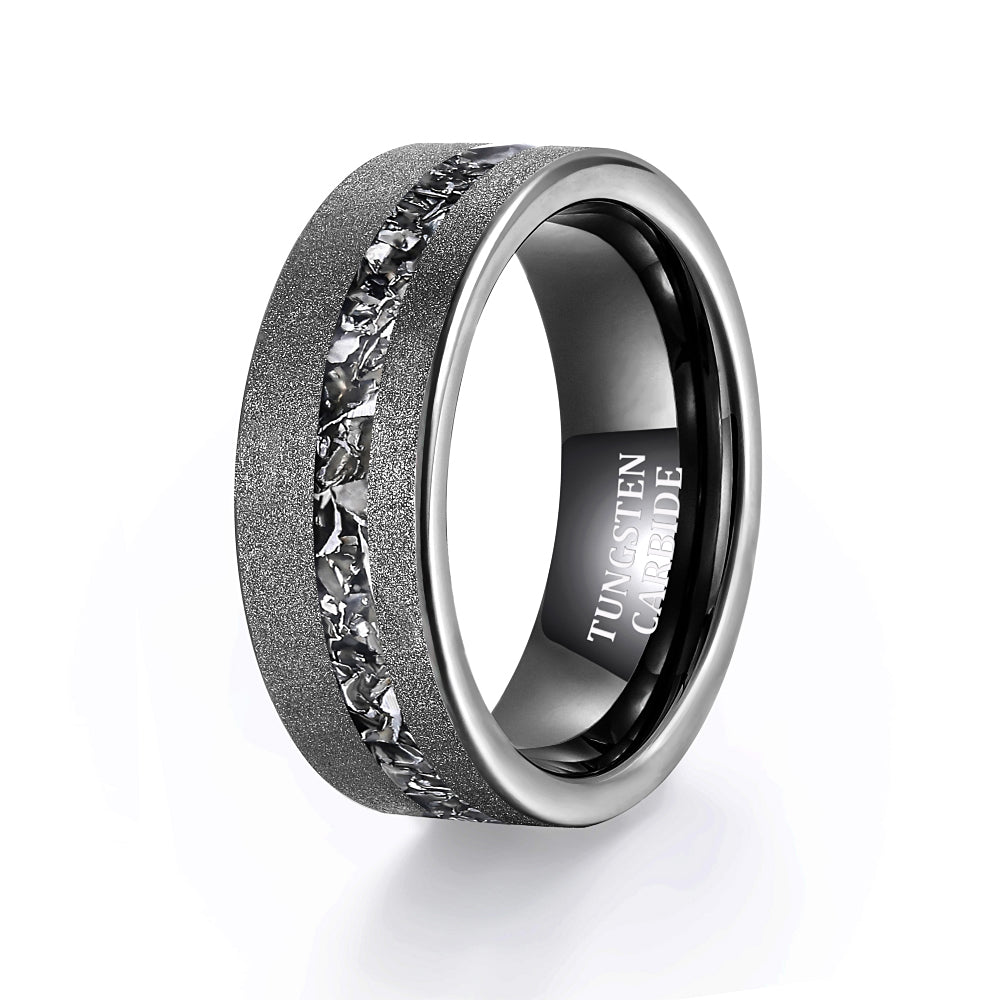 Fashion Jewelry 8mm Black Sand Bottom Aluminum Inlay Tungsten Carbide Rings for Men Wedding Engagement