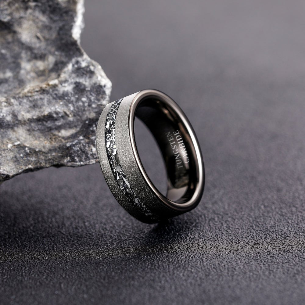Fashion Jewelry 8mm Black Sand Bottom Aluminum Inlay Tungsten Carbide Rings for Men Wedding Engagement