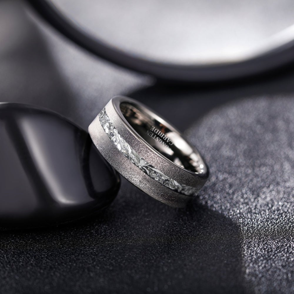Fashion Jewelry 8mm Black Sand Bottom Aluminum Inlay Tungsten Carbide Rings for Men Wedding Engagement