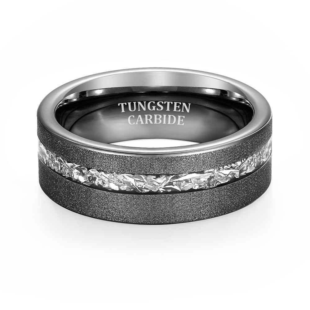 Fashion Jewelry 8mm Black Sand Bottom Aluminum Inlay Tungsten Carbide Rings for Men Wedding Engagement