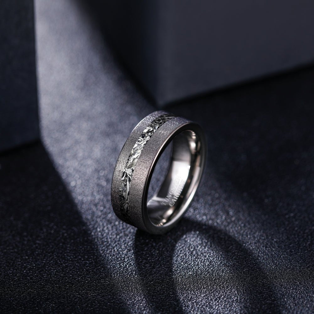 Fashion Jewelry 8mm Black Sand Bottom Aluminum Inlay Tungsten Carbide Rings for Men Wedding Engagement
