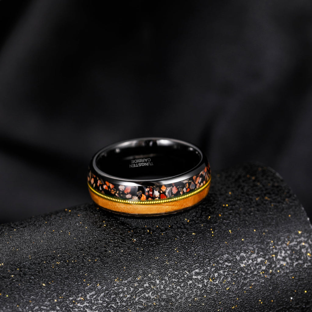 Fashion Jewelry 8mm Dinasor Bone Barrel Wood and Abalone shell pattern Tungsten Carbide Rings for Men Wedding Engagement