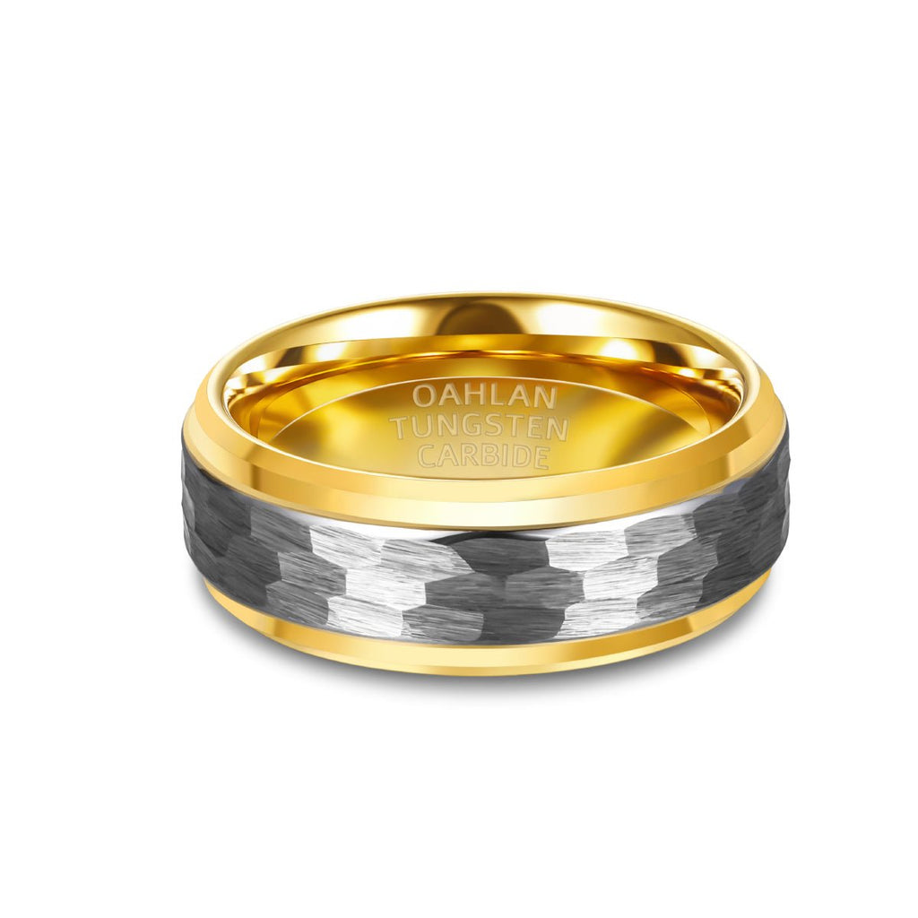 Fashion Jewelry 8mm Gold Plated Hammered Tungsten Carbide Ring for Men Wedding Engagement