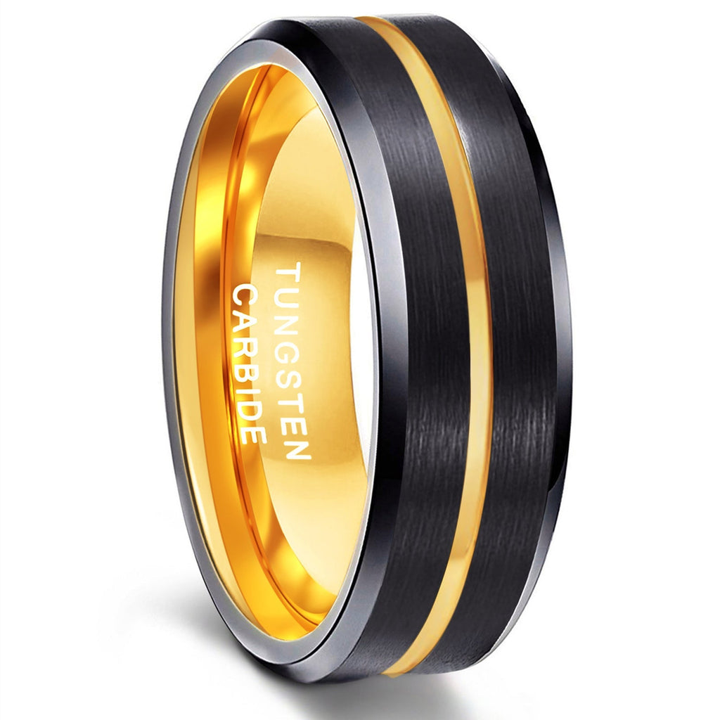 Fashion Jewelry 8mm Men Women Ring Classic Black Tungsten Carbide Ring Luxury Black Gold Rings Wedding Band