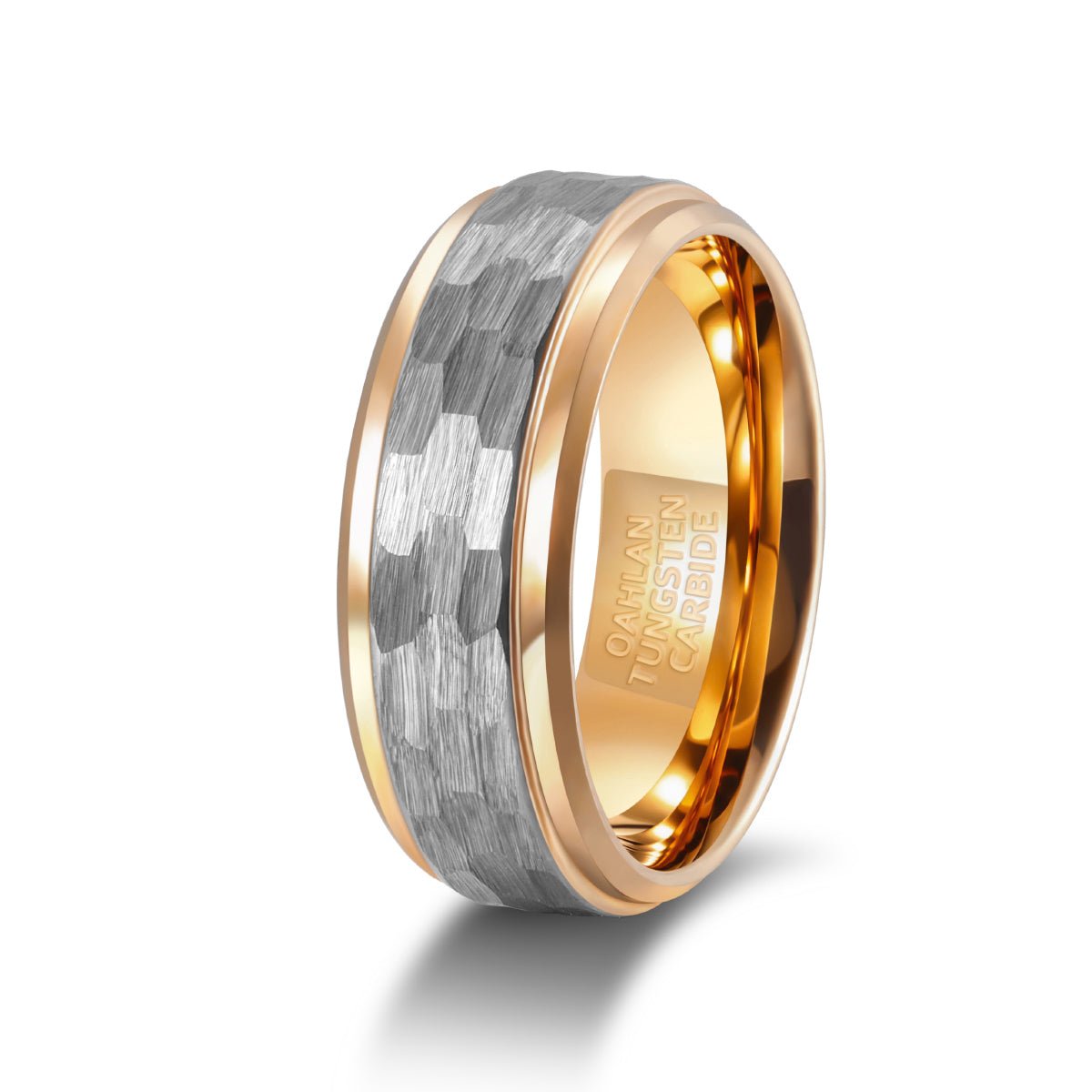 Fashion Jewelry 8mm Rose Gold Plated Hammered Tungsten Carbide Ring for Men Wedding Engagement